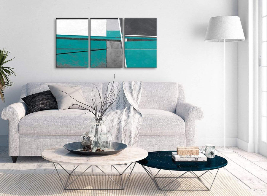 Multiple 3 Piece Teal Grey Painting Office Canvas Pictures Accessories - Abstract 3389 - 126cm Set of Prints