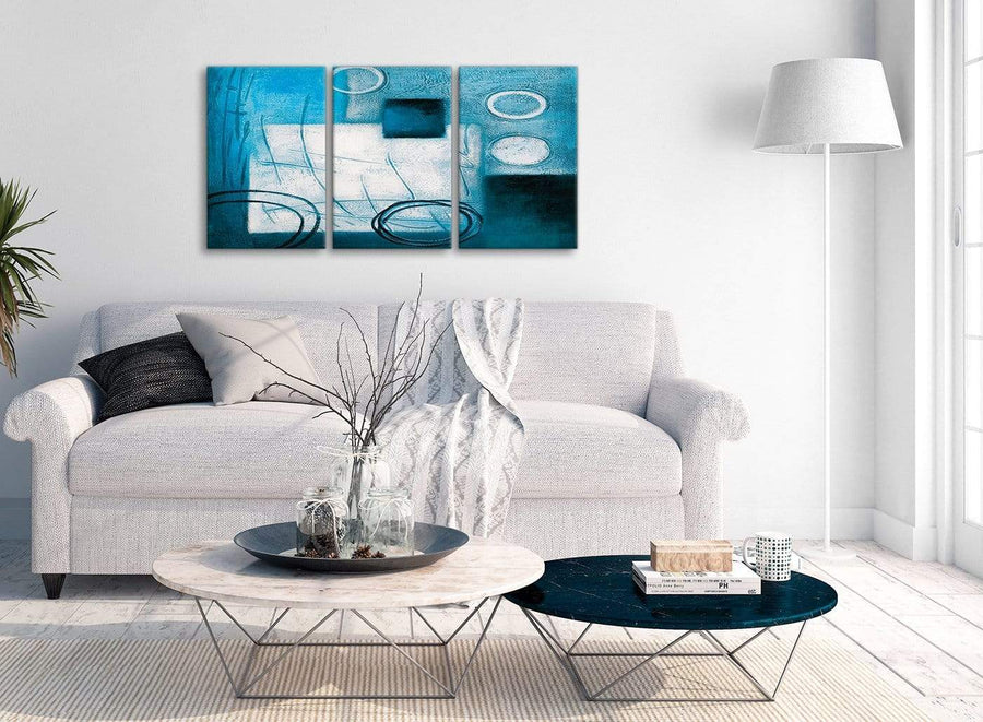 Multiple 3 Panel Teal White Painting Kitchen Canvas Wall Art Decor - Abstract 3432 - 126cm Set of Prints