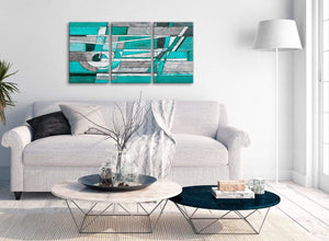 Multiple 3 Piece Turquoise Grey Painting Kitchen Canvas Pictures Accessories - Abstract 3403 - 126cm Set of Prints