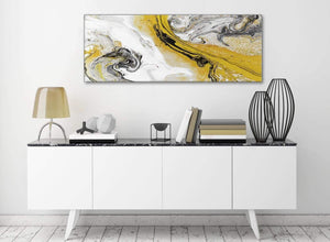 Mustard Yellow and Grey Swirl Living Room Canvas Wall Art Accessories - Abstract 1462 - 120cm Print