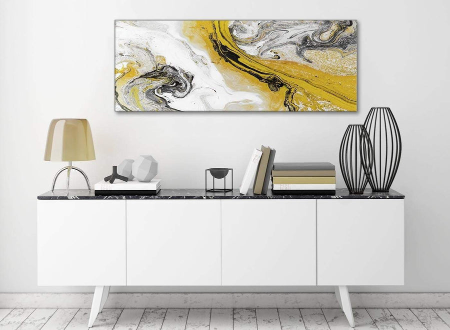 Mustard Yellow and Grey Swirl Living Room Canvas Wall Art Accessories - Abstract 1462 - 120cm Print