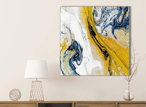 Mustard Yellow and Blue Swirl Bathroom Canvas Wall Art Accessories - Abstract 1s469s - 49cm Square Print