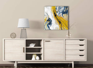 Mustard Yellow and Blue Swirl Kitchen Canvas Pictures Decorations - Abstract 1s469m - 64cm Square Print