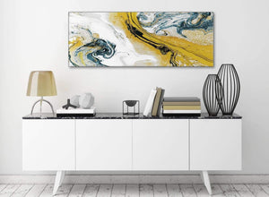 Mustard Yellow and Teal Swirl Bedroom Canvas Wall Art Accessories - Abstract 1470 - 120cm Print
