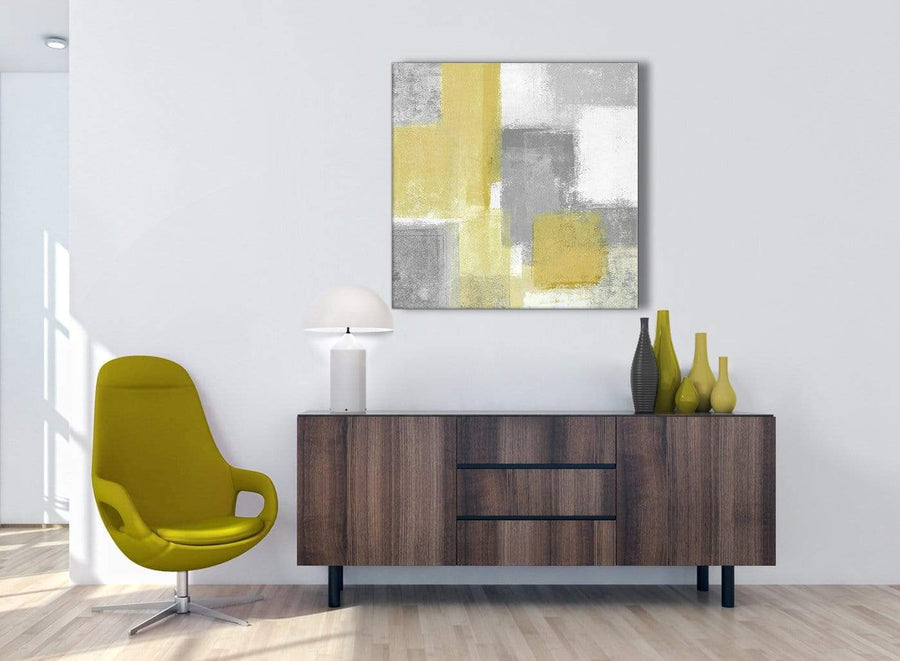 Mustard Yellow Grey Abstract Living Room Canvas Wall Art Decor 1s367l - 79cm Square Print
