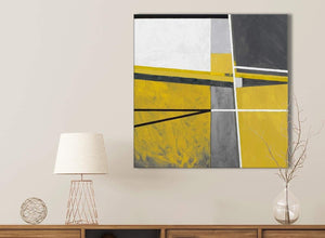Mustard Yellow Grey Painting Bathroom Canvas Wall Art Accessories - Abstract 1s388s - 49cm Square Print