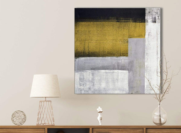 Mustard Yellow Grey Painting Bathroom Canvas Wall Art Accessories - Abstract 1s425s - 49cm Square Print