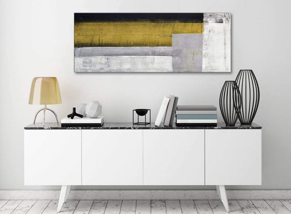 Mustard Yellow Grey Painting Living Room Canvas Wall Art Accessories - Abstract 1425 - 120cm Print