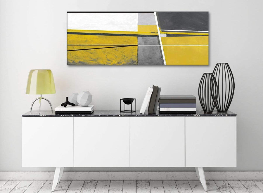 Mustard Yellow Grey Painting Living Room Canvas Wall Art Accessories - Abstract 1388 - 120cm Print