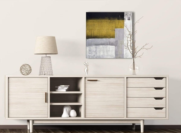 Mustard Yellow Grey Painting Stairway Canvas Pictures Decor - Abstract 1s425m - 64cm Square Print
