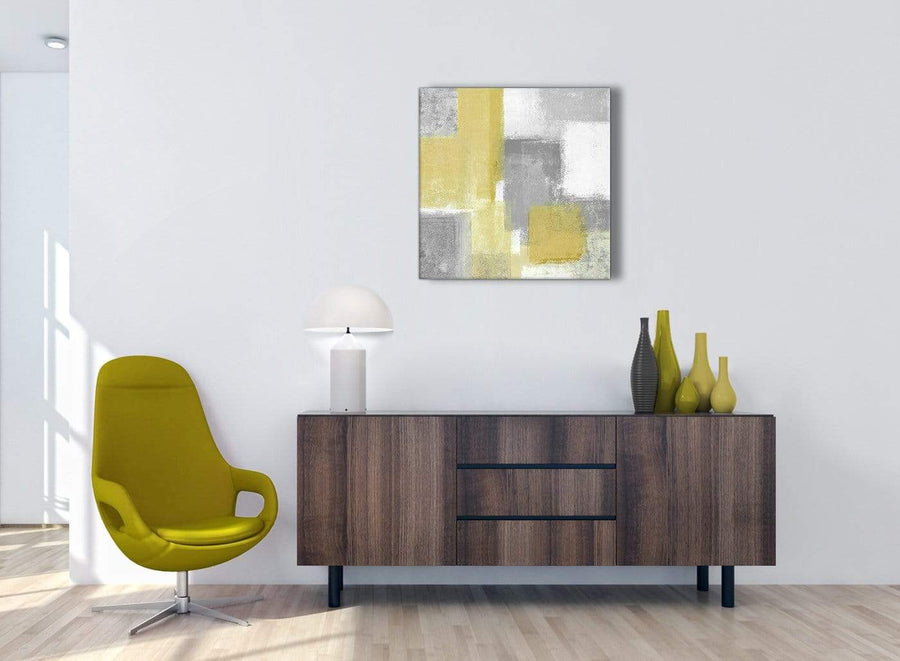 Mustard Yellow Grey Hallway Canvas Wall Art Decorations - Abstract 1s367m - 64cm Square Print