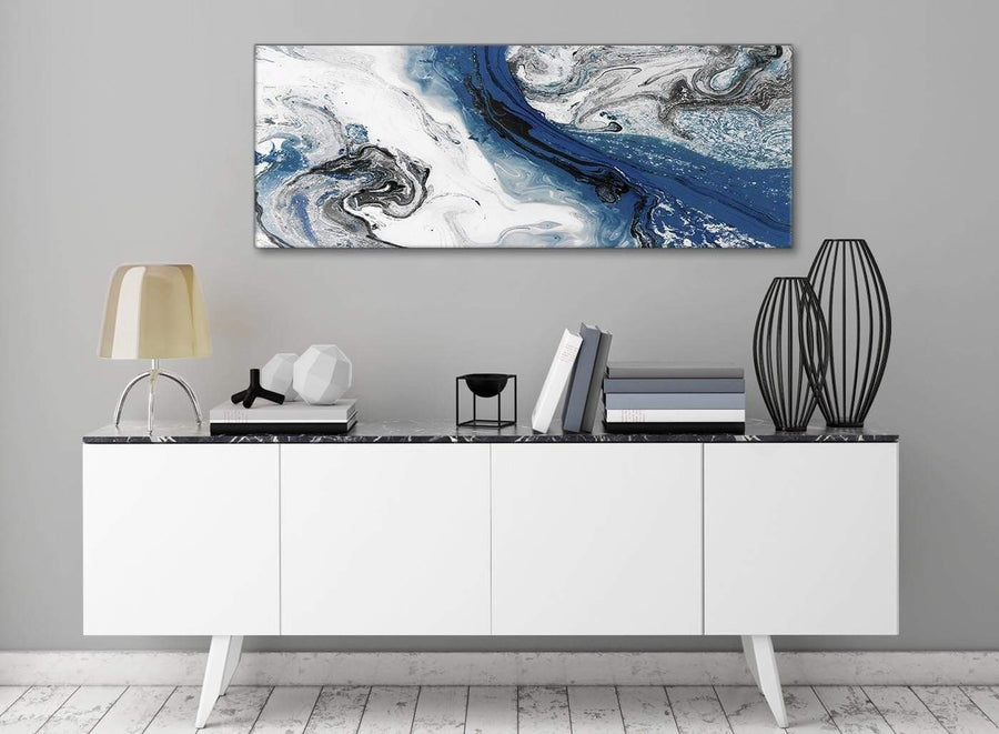 Blue and Grey Swirl Living Room Canvas Wall Art Accessories - Abstract 1465 - 120cm Print