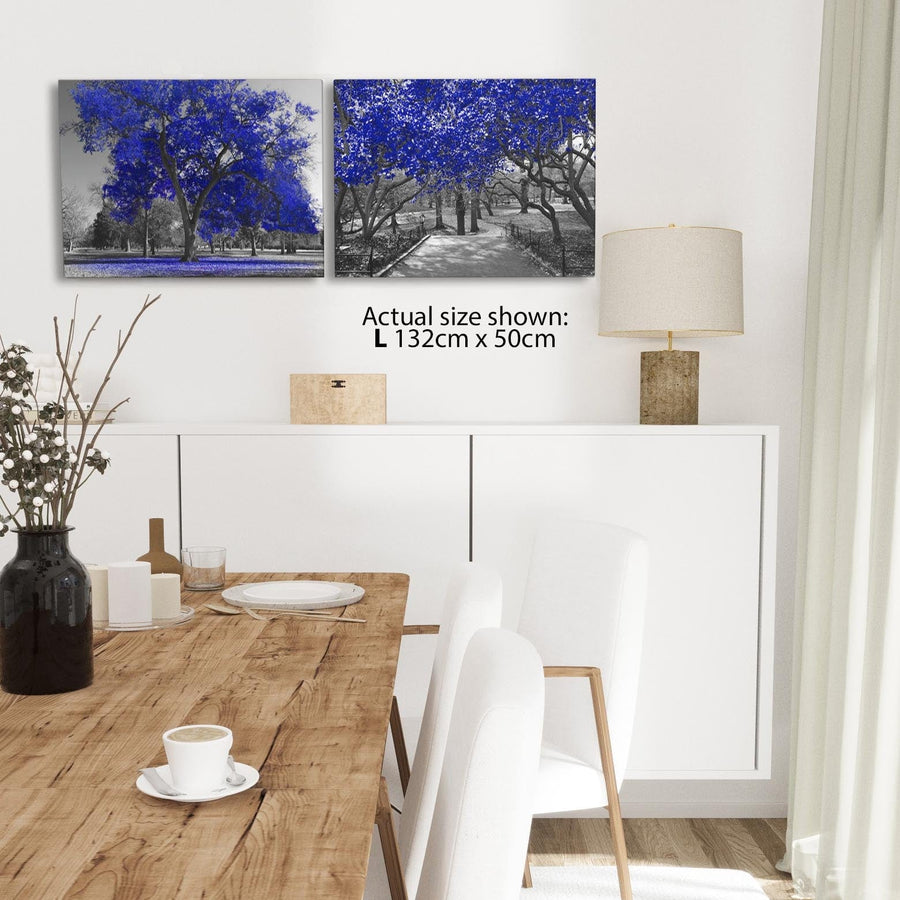 Navy Blue Grey Black Canvas Wall Art - Trees Leaves Blossom - Set of 2 Pictures