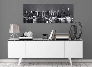New York Hudson River Skyline Canvas Art Pictures - Landscape - 1435 Black White Grey - 120cm Wide Print
