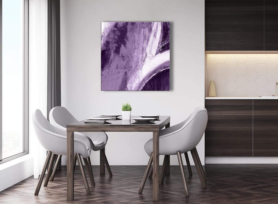 Next Aubergine Plum and White - Abstract Bedroom Canvas Wall Art Decorations 1s449l - 79cm Square Print
