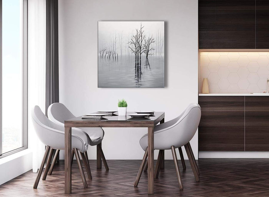 Next Black White Grey Tree Landscape Painting Dining Room Canvas Pictures Decorations 1s416l - 79cm Square Print
