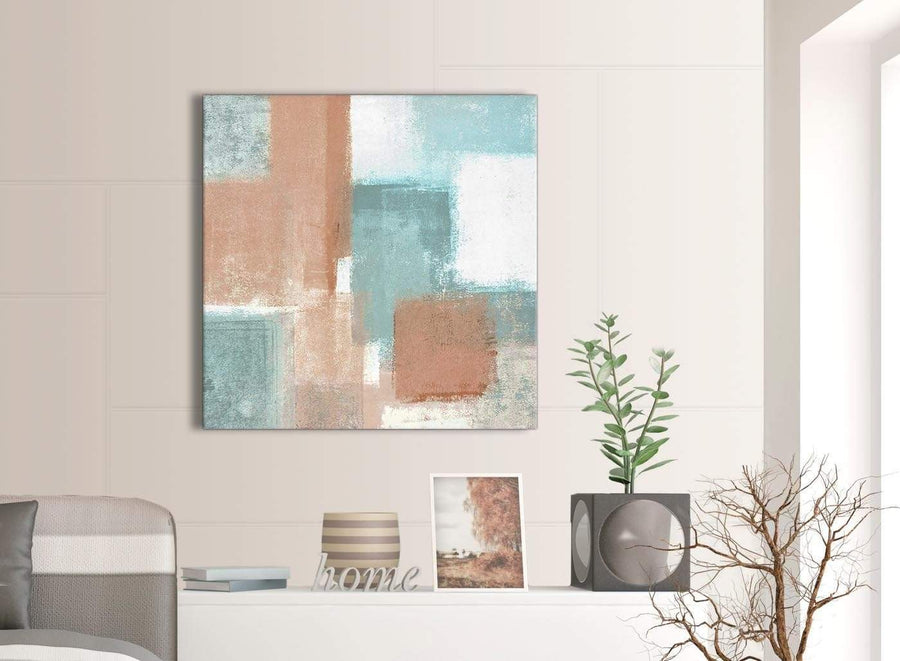 Next Coral Turquoise Abstract Dining Room Canvas Wall Art Accessories 1s366l - 79cm Square Print