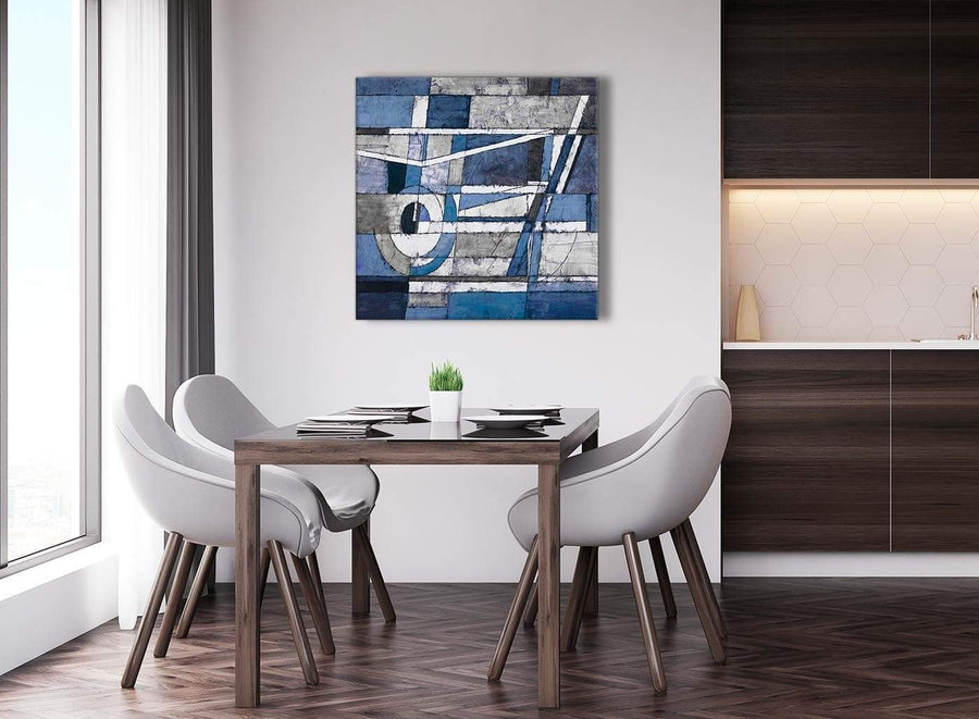 Next Indigo Blue White Painting Abstract Dining Room Canvas Pictures Accessories 1s404l - 79cm Square Print