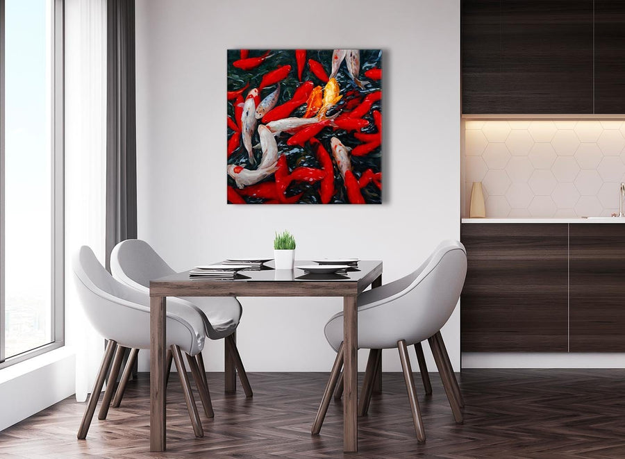 Next Large Canvas Art Print Koi Carp Fish Painting - 1s439l Red Orange - 79cm XL Square Picture