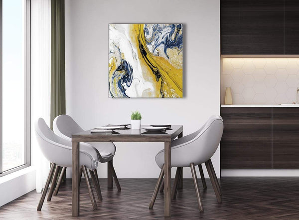 Next Mustard Yellow and Blue Swirl Abstract Hallway Canvas Wall Art Decor 1s469l - 79cm Square Print