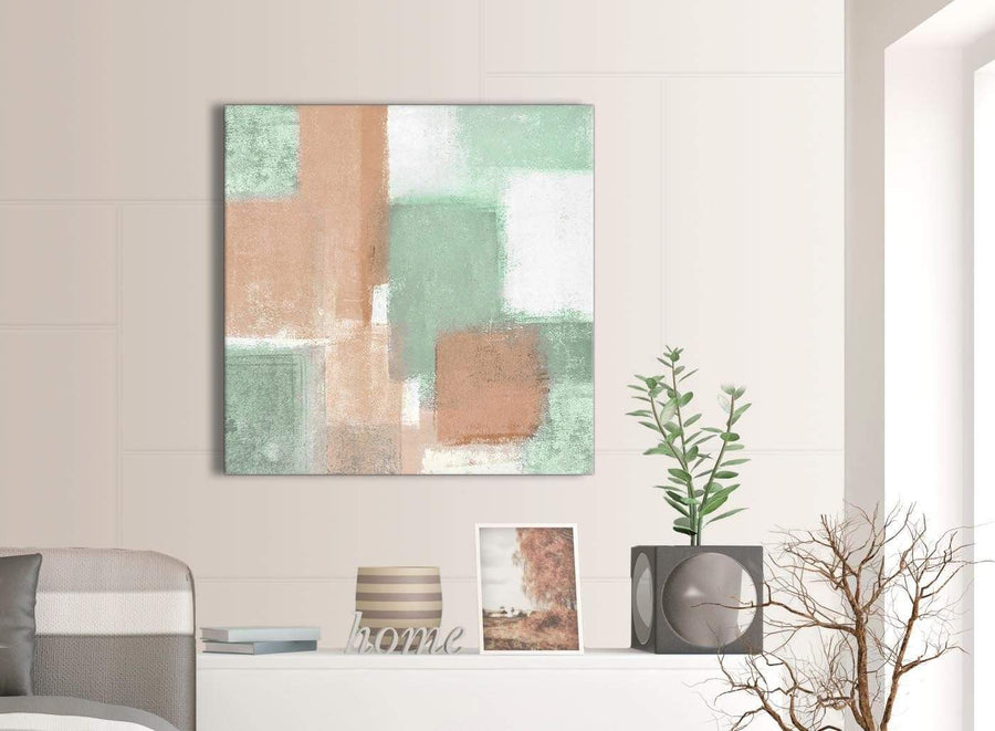 Next Peach Mint Green Abstract Hallway Canvas Pictures Accessories 1s375l - 79cm Square Print