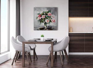 Next Pink Grey Flowers Painting Abstract Dining Room Canvas Wall Art Accessories 1s442l - 79cm Square Print