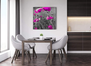 Next Pink Poppy Black Grey Flower Poppies Floral Abstract Dining Room Canvas Wall Art Decorations 1s137l - 79cm Square Print