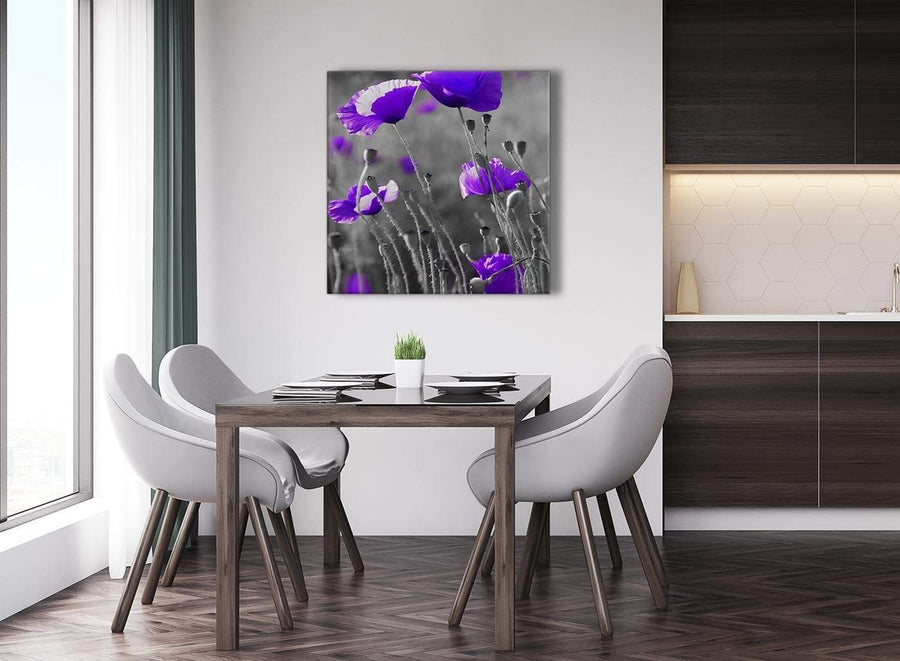 Next Purple Poppy Grey Black White Flower Floral Abstract Office Canvas Wall Art Decorations 1s136l - 79cm Square Print