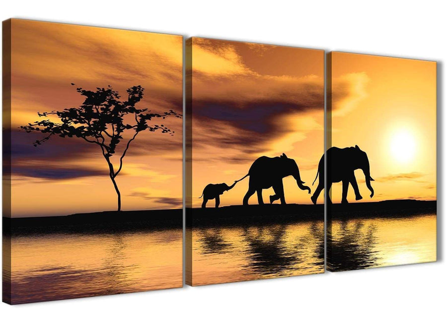 Next Set of 3 Piece Animal Canvas Wall Art African Sunset Elephants - 3479 Mustard Yellow 126cm Set of Prints