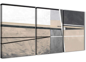 Next Set of 3 Piece Beige Cream Grey Painting Bedroom Canvas Pictures Accessories - Abstract 3394 - 126cm Set of Prints