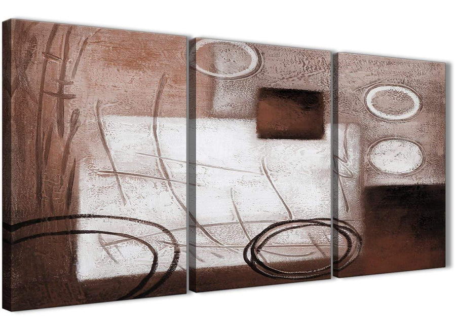 Next Set of 3 Piece Brown White Painting Kitchen Canvas Wall Art Accessories - Abstract 3422 - 126cm Set of Prints