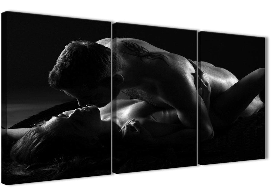 Next Set of 3 Panel Canvas Art Prints Romantic Nude Couple Erotica - 3444 Black White 126cm Set of Prints