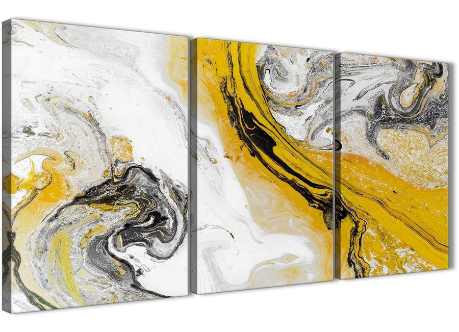 Next Set of 3 Piece Mustard Yellow and Grey Swirl Dining Room Canvas Pictures Accessories - Abstract 3462 - 126cm Set of Prints