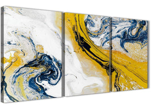 Next Set of 3 Piece Mustard Yellow and Blue Swirl Living Room Canvas Wall Art Accessories - Abstract 3469 - 126cm Set of Prints