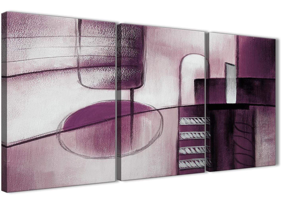 Next Set of 3 Piece Plum Grey Painting Kitchen Canvas Wall Art Accessories - Abstract 3420 - 126cm Set of Prints