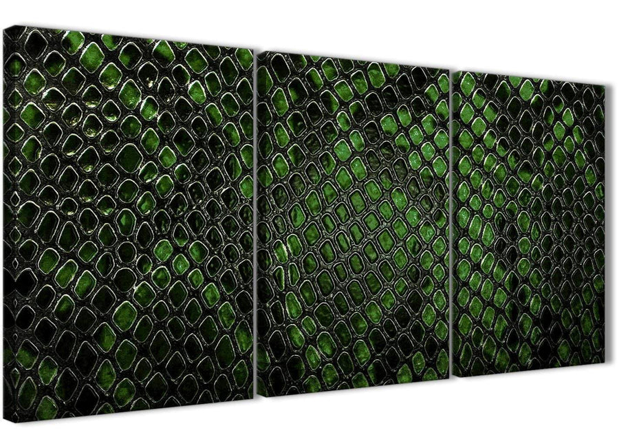 Next Set of 3 Panel Dark Green Snakeskin Animal Print Kitchen Canvas Wall Art Accessories - Abstract 3475 - 126cm Set of Prints