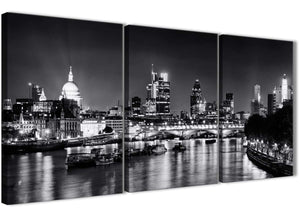 Next Set of 3 Piece Landscape Canvas Wall Art River Thames Skyline of London - 3430 Black White Grey 126cm Set of Prints