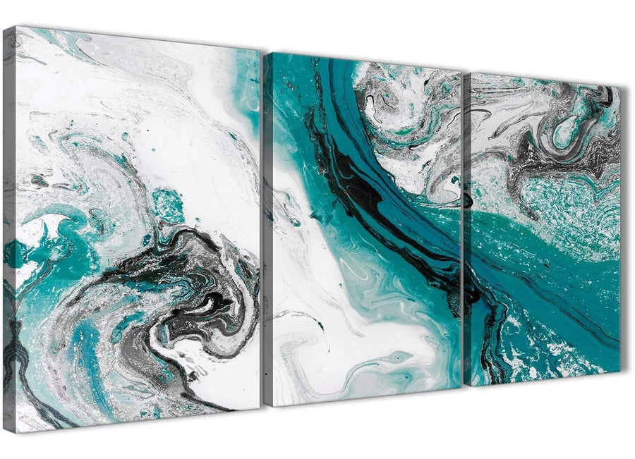 Next Set of 3 Piece Teal and Grey Swirl Bedroom Canvas Wall Art Decor - Abstract 3468 - 126cm Set of Prints