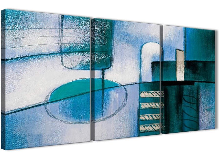 Next Set of 3 Panel Teal Cream Painting Kitchen Canvas Wall Art Accessories - Abstract 3417 - 126cm Set of Prints