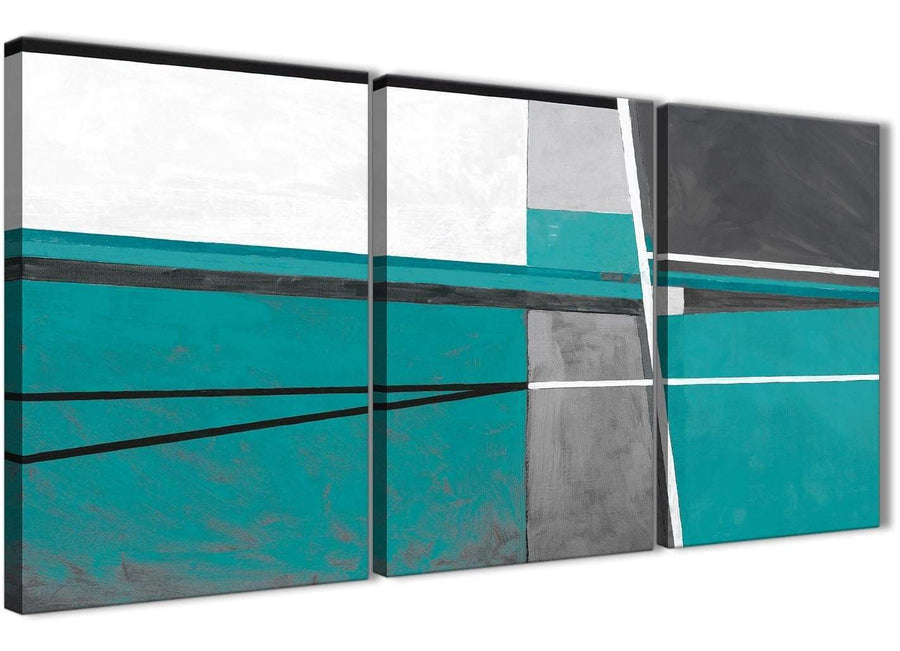 Next Set of 3 Piece Teal Grey Painting Office Canvas Pictures Accessories - Abstract 3389 - 126cm Set of Prints