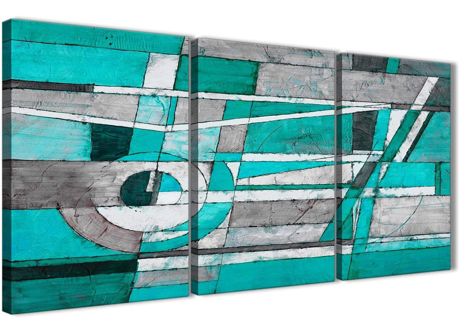 Next Set of 3 Piece Turquoise Grey Painting Kitchen Canvas Pictures Accessories - Abstract 3403 - 126cm Set of Prints