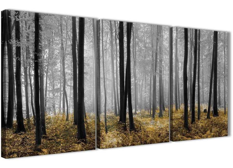 Next Set of 3 Panel Yellow and Grey Forest Woodland Trees Dining Room Canvas Wall Art Accessories - 3384 - 126cm Set of Prints