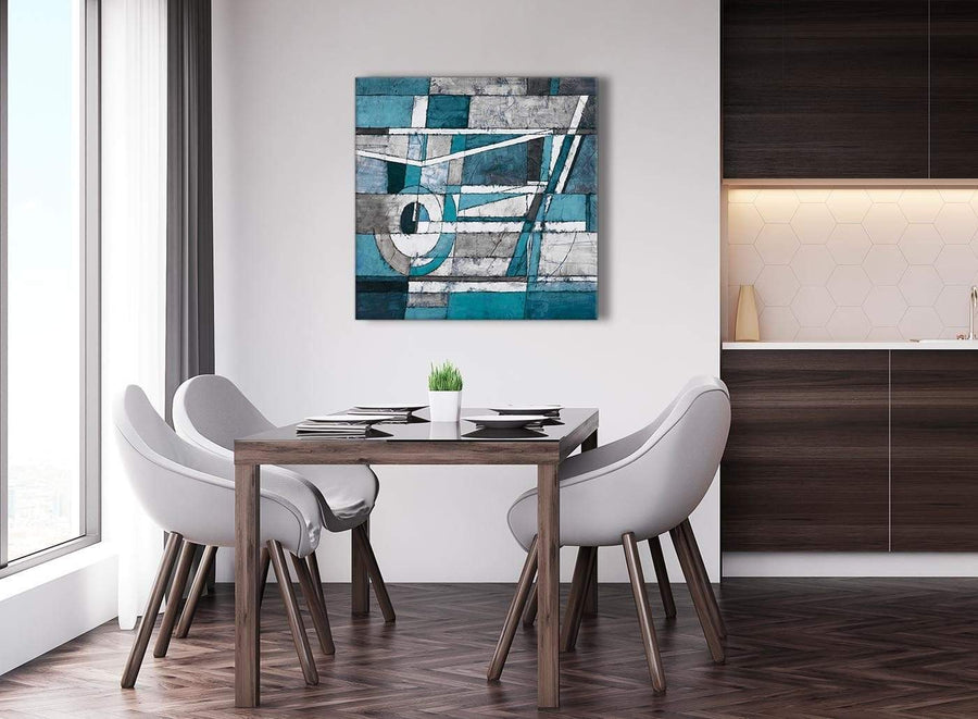 Next Teal Grey Painting Abstract Bedroom Canvas Pictures Accessories 1s402l - 79cm Square Print
