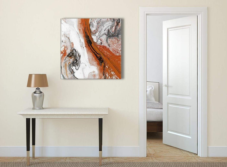 Orange and Grey Swirl Abstract Bedroom Canvas Pictures Decor 1s461l - 79cm Square Print