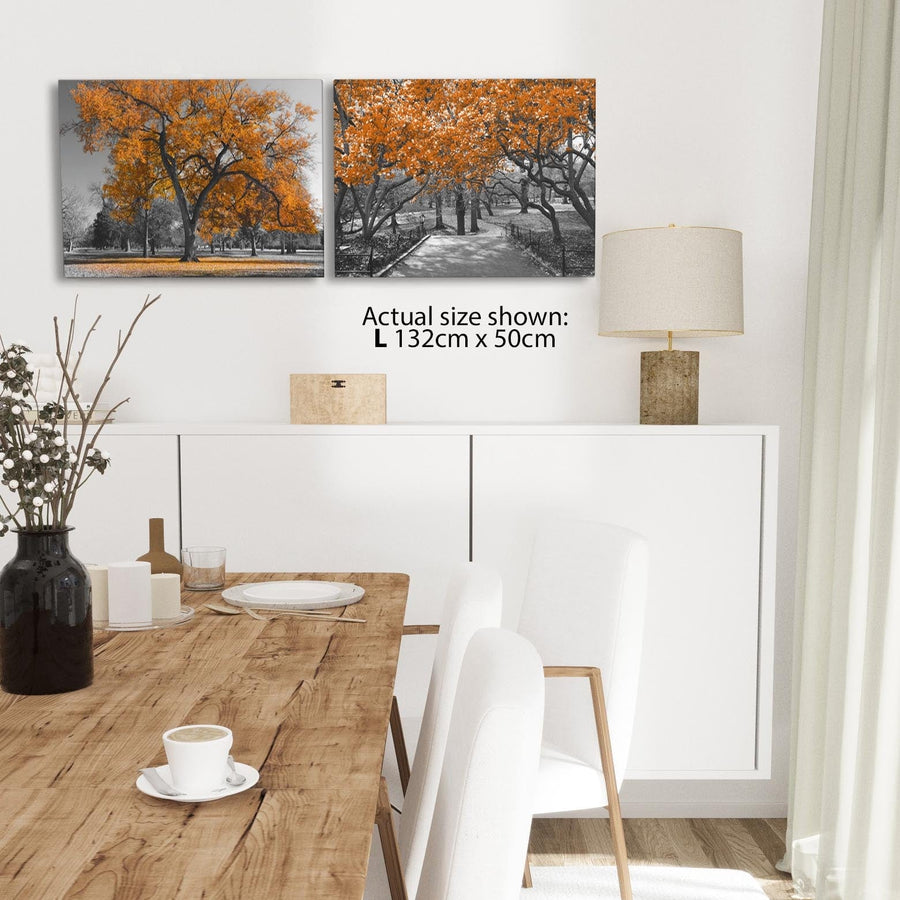 Orange Grey Black Canvas Wall Art - Trees Leaves Blossom - Set of 2 Pictures