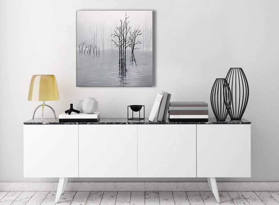 Contemporary Black White Grey Tree Landscape Painting Stairway Canvas Wall Art Decorations - 1s416m - 64cm Square Print