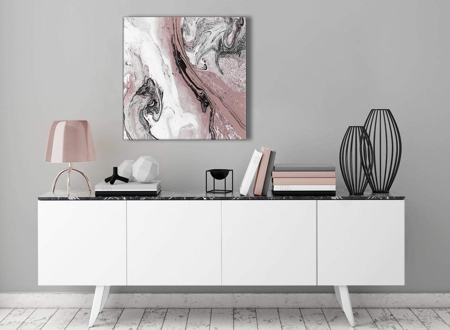 Contemporary Blush Pink and Grey Swirl Kitchen Canvas Pictures Decor - Abstract 1s463m - 64cm Square Print