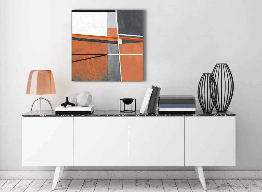 Contemporary Burnt Orange Grey Painting Kitchen Canvas Pictures Decorations - Abstract 1s390m - 64cm Square Print