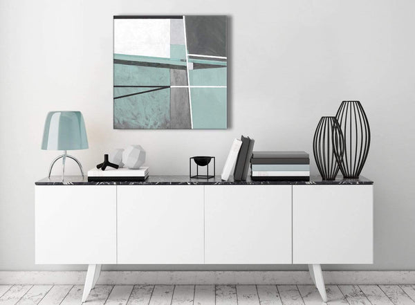 Contemporary Duck Egg Blue Grey Painting Hallway Canvas Pictures Decorations - Abstract 1s396m - 64cm Square Print