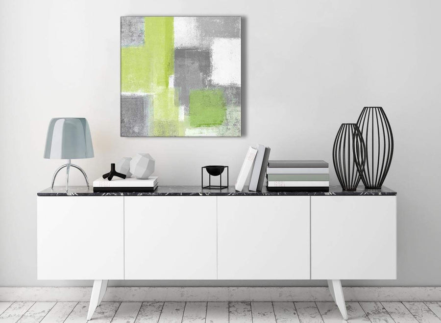 Contemporary Lime Green Grey Abstract - Living Room Canvas Wall Art Decor - Abstract 1s369m - 64cm Square Print